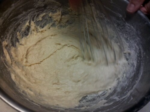Mixing up the batter to make the dough for the Pizza Hut copycat breadsticks